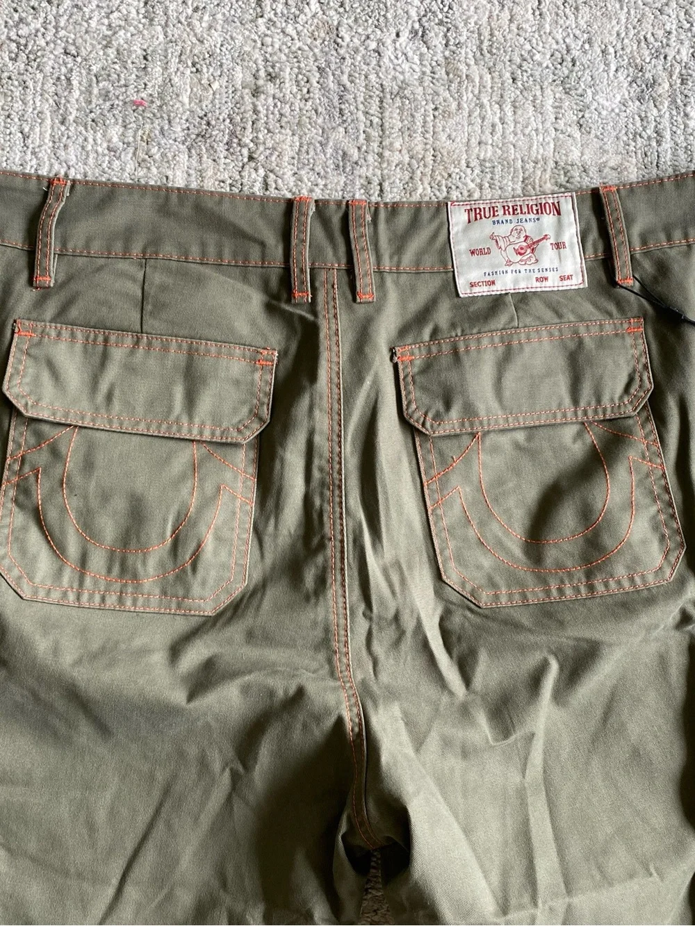 NEW True religion men's green cargo shorts 108056R7 Size 38